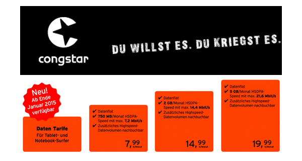günstige Datentarife von congstar im Telekom-Netz