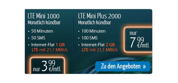 günstiger Smartphonetarif LTE 1GB Freiminuten SMS