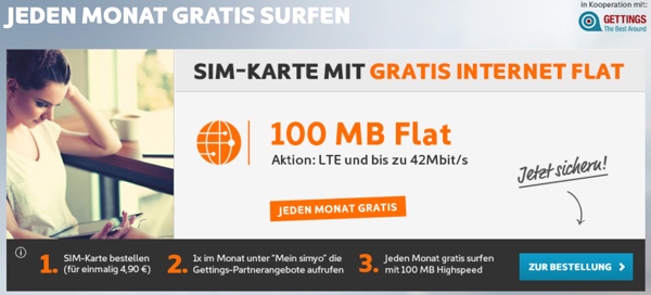 gratis surfen jeden Monat 100 MB frei Datenvolumen