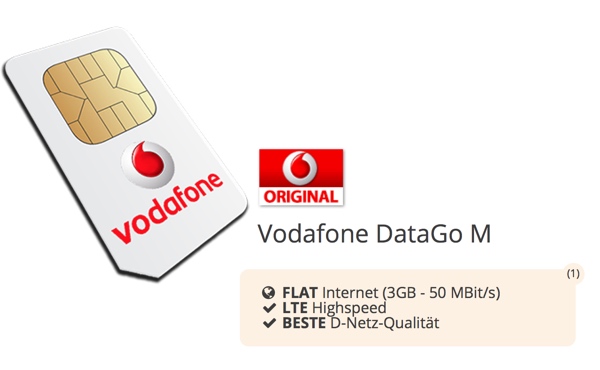 günstiger Vodafone datentarif DataGo M 3GB unter 5 Euro im Monat