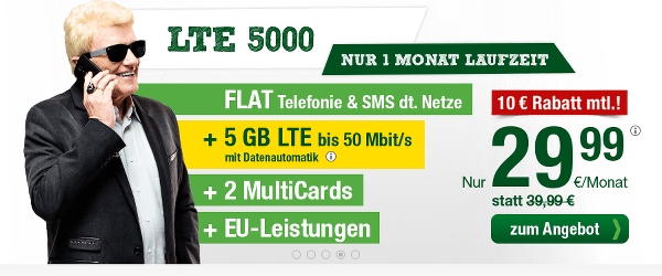 günstiger Allnet Flat Tarif mit 5GB LTE Datenvolumen