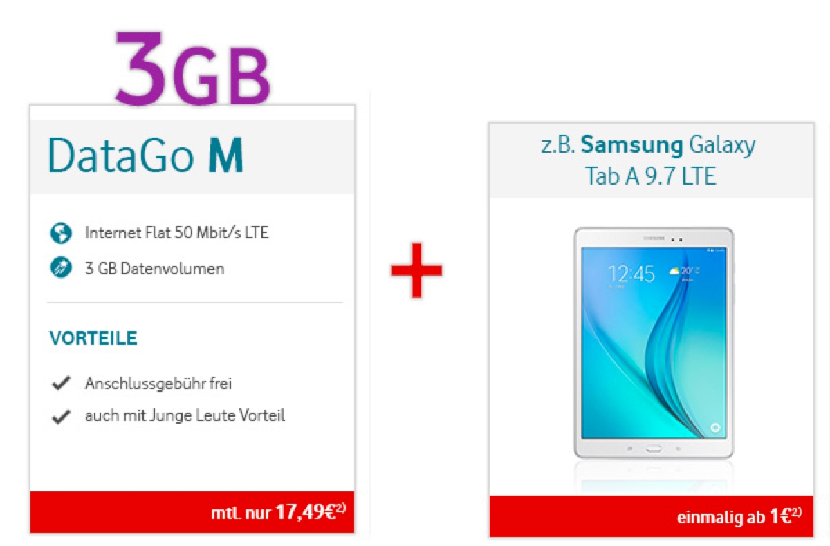 Vodafone Surfflat mit 3GB und Samsung Tablet
