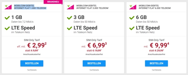 günstiger Telekom Datentarif unter 10 Euro im Monat