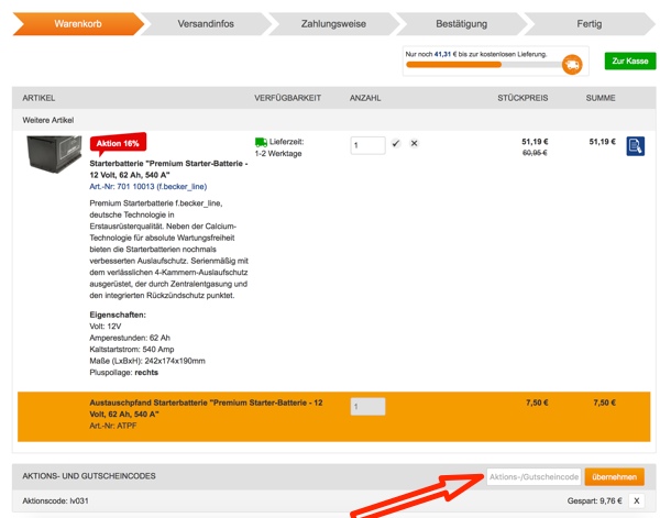 kfzteile24 Gutschein einlösen